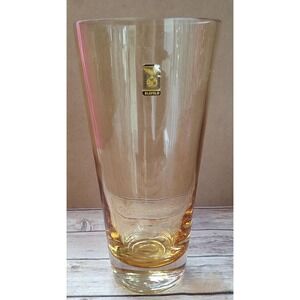 Vintage 12" Italian Crystal Vase Blefeld Italy Amber And Clear Art Glass Scarce